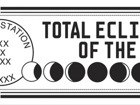 This undated image provided by the United States Postal Service on Friday, Aug. 18, 2017 shows a template of a postmark commemorating the Aug. 21, 2017 solar eclipse over the United States. More than 110 USPS offices in or near the path of the full eclipse, will offer special postmarks for the celestial event. (USPS via AP)