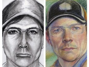 This artist's sketch provided by the Aberdeen Police Department shows the original sketch, left and updated, at right, of the person who abducted Cal Ripken Jr.'s mother, Vi Ripken, at gunpoint from her home outside Baltimore on July 24, 2012. Investigators hope an updated sketch will help them catch the person. (Aberdeen Police Department via AP)