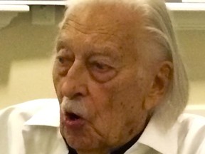 This 2016 photo provided by Sven Birkerts shows his father Gunnar Birkerts. Gunnar Birkerts, an internationally acclaimed modernist architect who designed buildings including the Federal Reserve Bank in Minneapolis, the Corning Museum of Glass in Corning, New York, and the University of Michigan Law Library, has died. He was 92. Sven Birkerts, said his father died Tuesday, Aug. 15, 2017,  of congestive heart failure at his home in Needham, Massachusetts. (Sven Birkerts via AP)