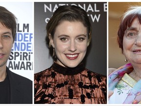 This combination photo shows film directors Sean Baker, from left, Greta Gerwig and Agnes Varda who will be featured at the  55th New York Film Festival taking place Sept.28 - Oct.15, 2017 at the Film Society of Lincoln Center in New York. (AP Photo/File)