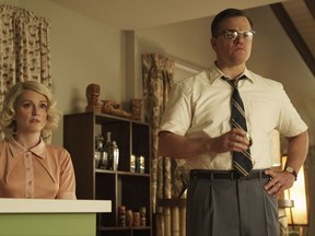 This image released by Paramount Pictures shows  Julianne Moore, left, and Matt Damon in a scene from "Suburbicon." (Hilary Bronwyn Gayle/Paramount Pictures via AP)