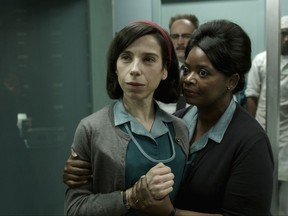 This image released by Fox Searchlight Pictures shows Sally Hawkins, left, and Octavia Spencer in a scene from "The Shape of Water." (Fox Searchlight Pictures via AP)