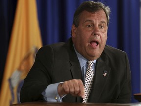 FILE - In this July 3, 2017, file photo, New Jersey Gov. Chris Christie speaks in Trenton, N.J. Christie says he confronted a Chicago Cubs fan during Sunday's game against the Milwaukee Brewers because the man said "some really lousy, awful stuff" with a lot of children around. (AP Photo/Mel Evans, File)