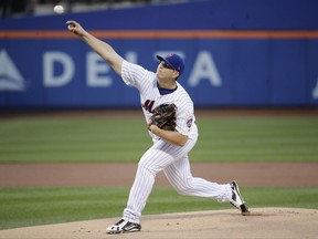 New York Mets' Chris Flexen delivers a pitch during the first inning of a baseball game against the Arizona Diamondbacks Wednesday, Aug. 23, 2017, in New York. (AP Photo/Frank Franklin II)