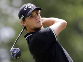 Thomas Pieters, from Belgium, tees off on the third hole during the third round of the Bridgestone Invitational golf tournament at Firestone Country Club, Saturday, Aug. 5, 2017, in Akron, Ohio. (AP Photo/Tony Dejak)