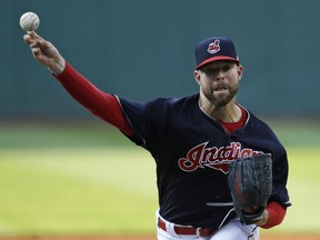 Cleveland Indians starting pitcher Corey Kluber delivers in the first inning of a baseball game against the Colorado Rockies, Tuesday, Aug. 8, 2017, in Cleveland. (AP Photo/Tony Dejak)