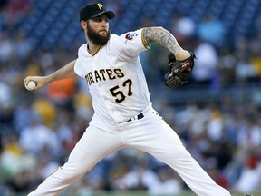 Pittsburgh Pirates starter Trevor Williams (57) pitches against the St. Louis Cardinals in the first inning of a baseball game, Friday, Aug. 18, 2017, in Pittsburgh. (AP Photo/Keith Srakocic)