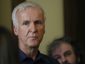 FILE - In this Jan. 14, 2015, file photo, movie director James Cameron talks to reporters at an event to promote the New Zealand film industry in Wellington, New Zealand. Cameron told Britain's The Guardian newspaper for an article published online on Aug. 24, 2017, that Hollywood's praise of Patty Jenkins' film "Wonder Woman" is "misguided" because the character is "an objectified icon." (AP Photo/Nick Perry, File)