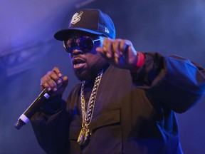 FILE - In this March 15, 2016, file photo, Big Boi performs at the South by Southwest Interactive Festival closing party at Stubb's in Austin, Texas. Big Boi presented a puppy on August 10, 2017, to a little girl who was paralyzed in an April shooting. (Photo by Jack Plunkett/Invision/AP, File)