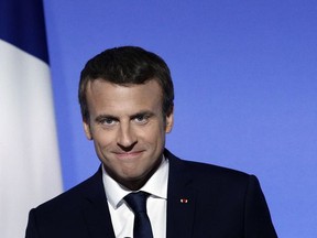 French President Emmanuel Macron addresses French Ambassadors at the Elysee Palace in Paris, Tuesday, Aug. 29 2017. Macron said the fight against "Islamist terrorism" especially in Syria and Iraq is the first priority of his foreign policy. (Yoan Valat, Pool via AP)