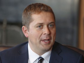 Conservative Party leader Andrew Scheer speaks during an interview in his office on Parliament Hill in Ottawa on Thursday, August 24, 2017. THE CANADIAN PRESS/ Patrick Doyle