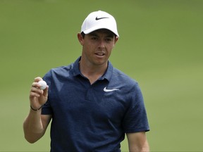 Rory McIlroy of Northern Ireland, waves on the 15th hole during the final round of the PGA Championship golf tournament at the Quail Hollow Club Sunday, Aug. 13, 2017, in Charlotte, N.C. (AP Photo/Chris O'Meara)