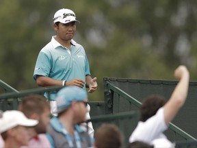 Hideki Matsuyama of Japan, arrives for the second hole during the second round of the PGA Championship golf tournament at the Quail Hollow Club Friday, Aug. 11, 2017, in Charlotte, N.C. (AP Photo/John Bazemore)