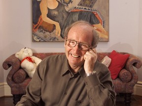 Rabinovitch, founder of the Giller Awards, at his dining room table where his list is made. Behind is painting of his late wife Doris.