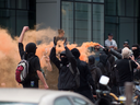 Counter-protesters clash with police in Quebec City on Aug. 21, 2017.