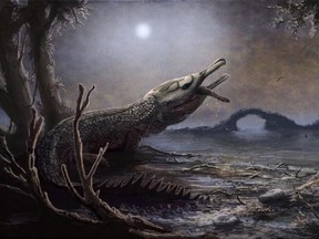 An artist’s rendering of a Lemmysuchus, a sea-dwelling crocodile.