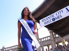 This Aug. 30, 2016 photo shows Miss Connecticut 2016 Alyssa Rae Taglia at a welcoming ceremony for Miss America contestants in Atlantic City, N.J. The welcoming ceremony for this year's field of contestants will be held in Atlantic City on Wednesday, Aug. 30, 2017, and the next Miss America will be crowned on Sept. 10, 2017. (AP Photo/Wayne Parry)