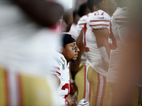 San Francisco 49ers safety Eric Reid kneels during the national anthem before a pre-season game against the Minnesota Vikings on Aug. 27.