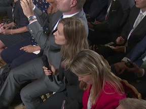 Two women sitting side by side apparently confused U.S. President Donald Trump.