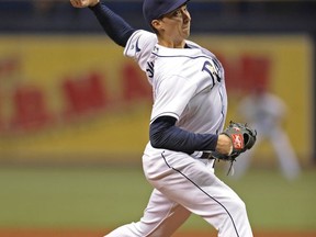 Tampa Bay Rays starter Blake Snell pitches against the Cleveland Indians during the first inning of a baseball game Thursday, Aug. 10, 2017, in St. Petersburg, Fla. (AP Photo/Steve Nesius)