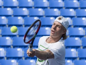 Denis Shapovalov returns the ball during a training session as he prepares for the U.S. Open on Aug. 17.