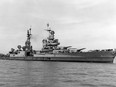 In this July 10, 1945, photo provided by U.S. Navy media content operations, USS Indianapolis (CA 35) is shown off the Mare Island Navy Yard, in Northern California, after her final overhaul and repair of combat damage.