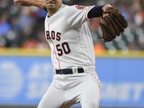 Houston Astros starting pitcher Charlie Morton delivers during the first inning of a baseball game against the Arizona Diamondbacks, Wednesday, Aug. 16, 2017, in Houston. (AP Photo/Eric Christian Smith)