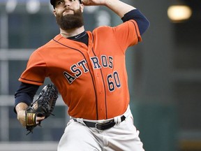 Houston Astros starting pitcher Dallas Keuchel delivers during the first inning of the team's game against the Oakland Athletics, Friday, Aug. 18, 2017, in Houston. (AP Photo/Eric Christian Smith)