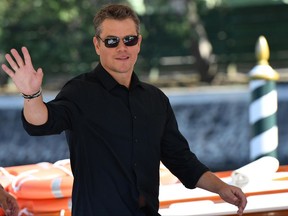 Actor Matt Damon arrives for the 74th edition of the Venice Film Festival, at Venice Lido, Italy, Wednesday, Aug. 30, 2017. The festival opens with "Downsizing," Alexander Payne's genre-defying movie starring Matt Damon. (Ettore Ferrari/ANSA via AP)