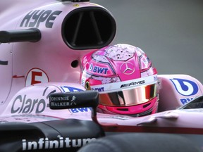 Force India driver Esteban Ocon of France steers his car during the third practice session ahead of the Belgian Formula One Grand Prix in Spa-Francorchamps, Belgium, Saturday, Aug. 26, 2017. (AP Photo/Olivier Matthys)