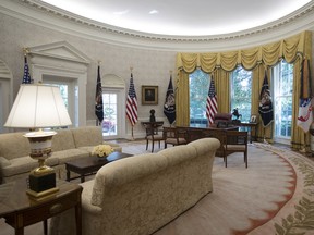 The newly renovated Oval Office of the White House in Washington, Tuesday, Aug. 22, 2017