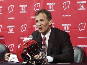 FILE - In this March 30, 2016, file photo, Tony Granato speaks at a press conference where he was introduced as the new head coach for the University of Wisconsin men's hockey team, in Madison, Wisc. A person familiar with the decision says Tony Granato will coach the United States men's hockey team at the 2018 Olympics. The person who spoke to The Associated Press on condition of anonymity because the coaching staff has not been announced. (AP Photo/Wisconsin State Journal, Amber Arnold, File)