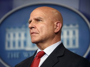 FILE - In this July 31, 2017, file photo, national security adviser H.R. McMaster listens during the daily press briefing at the White House in Washington. A long-simmering dispute between two top White House aides has boiled into a public battle over the direction President Donald Trump's foreign policy, as a cadre of conservatives groups are pushing for the ouster of McMaster.(AP Photo/Evan Vucci, File)
