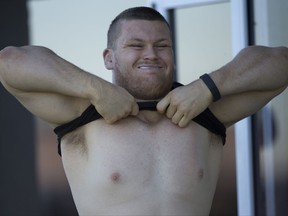 Australian replacement prop Tom Robertson prepares for a training session in Christchurch, New Zealand, Thursday, Aug. 24, 2017. The Wallabies play the All Blacks in the second Bledisloe Cup rugby test in Dunedin on Saturday Aug 26. (AP Photo/Mark Baker)