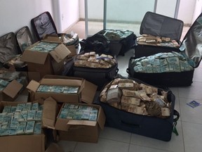 The massive trove of cash Brazilian police discovered in an apartment on Monday.