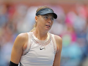 Maria Sharapova looks on against Anastasija Sevastova at the U.S. Open on Sept. 3.