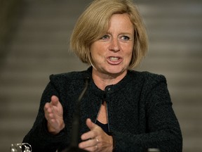 Alberta Premier Rachel Notley speaks to the media after signing a Memorandum of Understanding with Northwest Territories Premier Bob McLeod.