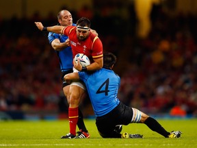 Wales' Scott Baldwin, here playing Uruguay at the 2015 Rugby World Cup, was a the receiving end of a lion's nibble last week.