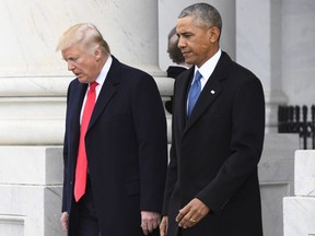 Donald Trump and Barack Obama on Jan. 20, 2017, the day of Trump's inauguration.