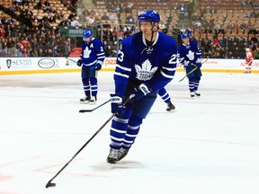Toronto Maple Leafs forward Eric Fehr warms up for a game against the Detroit Red Wings on March 7.