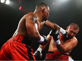 Mike Perez punches Magomed Abdusalamov during their heavyweight fight at Madison Square Garden back in 2013 in New York City.