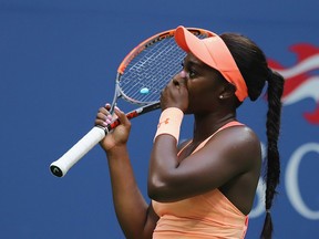 Sloane Stephens reacts with shock after defeating Madison Keys in the women's final on Day 13 of the 2017 U.S. Open on Sept. 9, 2017.