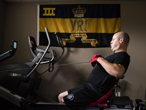 Retired soldier Mike Trauner, who lost parts of both legs in Afghanistan, is photographed training at his home in Pembroke, ON Thursday, August 31, 2017. He was injured in 2008 in an IED explosion and has been battling complications ever since. Now Mike is training for the Invictus Games and will compete in rowing and cycling.