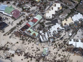 An aerial photography taken and released by the Dutch department of Defense on September 6, 2017 shows the damage of Hurricane Irma in Philipsburg, on the Dutch Caribbean island of Sint Maarte