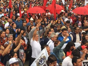 A large crowd takes part in a labour rally during NAFTA talks in Mexico City on Friday, September 1, 2017. The labour movement is laying out its ideas for a new North American Free Trade Agreement that would benefit workers. A number of union leaders staged a rally today in Mexico City as officials from the three countries arrived for a fresh round of negotiations. THE CANADIAN PRESS/Alexander Panetta