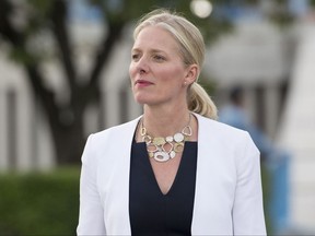 Minister of Environment and Climate Change Catherine McKenna makes her way to speak with media at the United Nations Headquarters in New York City, Wednesday September 20, 2017. THE CANADIAN PRESS/Adrian Wyld
