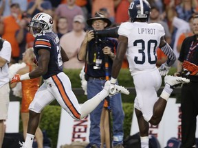 Auburn running back Kerryon Johnson runs into the end zone to score a touchdown in the first half of an NCAA college football game against Georgia Southern, Saturday, Sept. 2, 2017, in Auburn, Ala. (AP Photo/Brynn Anderson)