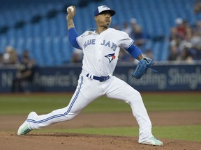 Blue Jays starting pitcher Marcus Stroman throws against the Kansas City Royals during their American League game at Rogers Centre in Toronto on Tuesday night.