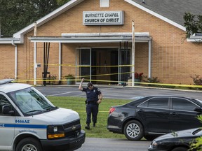 Law enforcement continues their investigation around the Burnette Chapel Church of Christ on September 24, 2017 in Antioch, Tennessee.