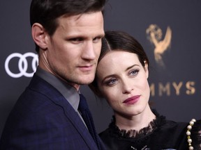 Matt Smith, left, and Claire Foy, cast members in the Netflix series "The Crown," pose together at the 69th Primetime Emmy Awards Performers Nominee Reception at the Wallis Annenberg Center for the Performing Arts on Friday, Sept. 15, 2017, in Beverly Hills, Calif. (Photo by Chris Pizzello/Invision/AP)